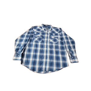VINTAGE Sandy River Mens Shirt Size XXL Blue Checkered Pearl-Snap Western Cowboy